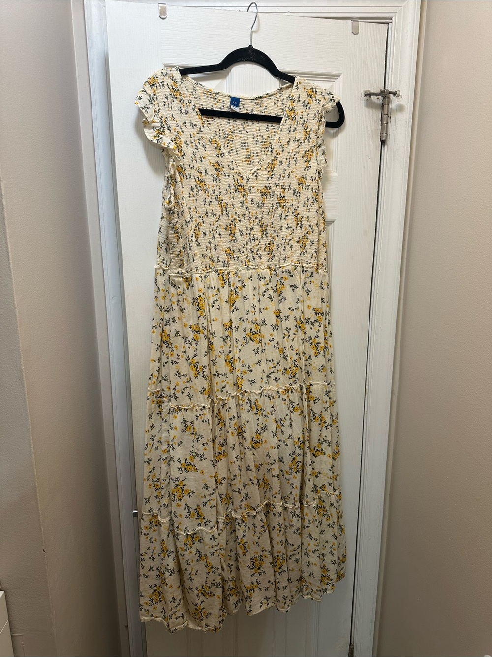 Old Navy Cream Maxi Dress with Yellow Floral Print